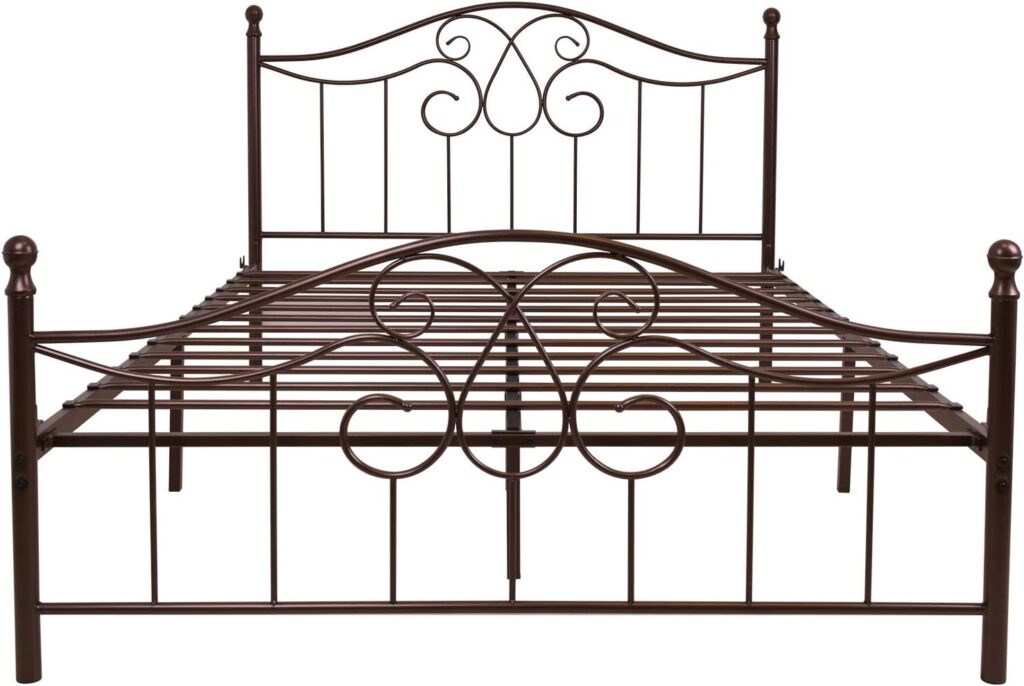 YALAXON Vintage Sturdy Metal Bed Frame with Headboard and Footboard Basic Bed Frame No Box Spring (Queen, Antique Brown)