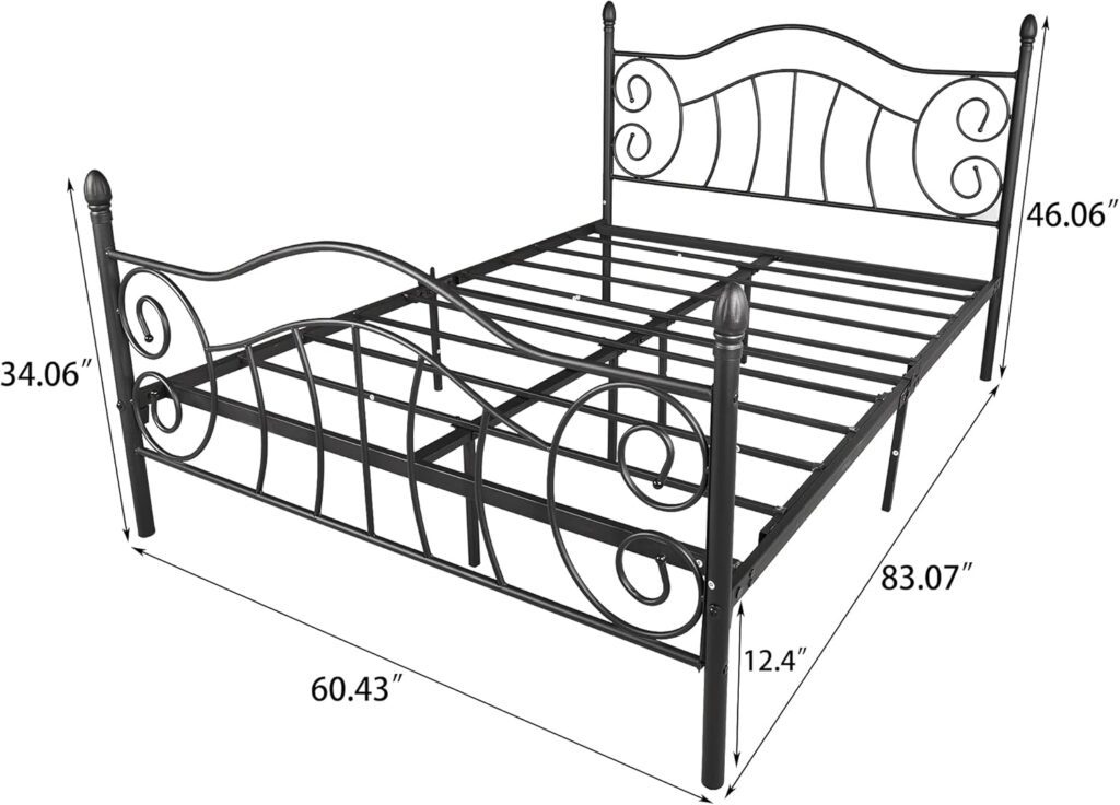 12 inch Metal Platform Bed Frame with Headboard Steel Slat Support No Box Spring Needed Queen Size Black Sand-Line