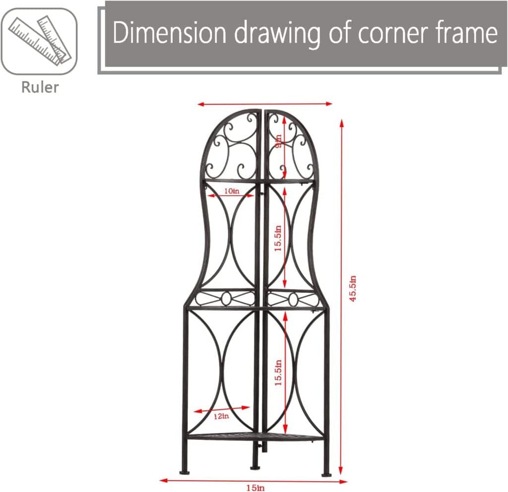 3 Tier Metal Corner Shelf Stand for Kitchen Free Standing Corner Shelf, Bakers Rack, Antique Bronze