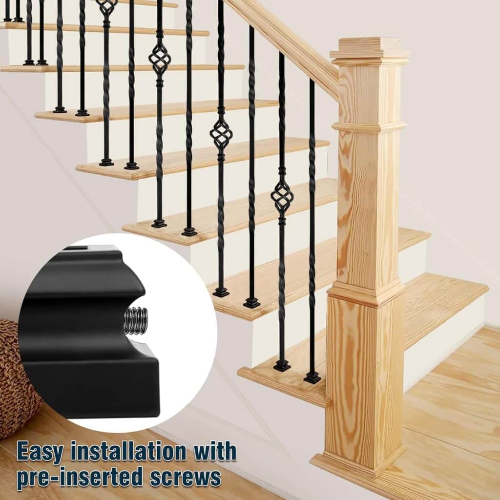 9Pack Iron Stair Balusters, 36 Balusters for Staircase Interior, Stair Spindles Hollow Single Basket with Knuckles Double Twist 1/2 Square Metal Stair Wrought Iron Balusters(Pre-Cutting)