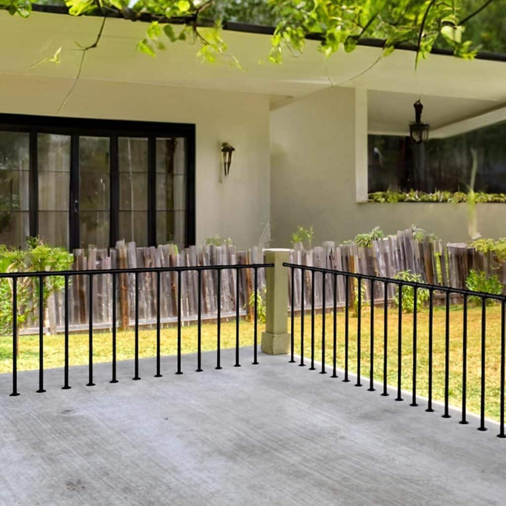 Deck Railing Metal Porch Railing Guard Rail Kit with Balusters Wrought Iron Flat Railing Kit Outdoor Metal Railing for Deck, Porch, and Balcony (34 in. H x 4 ft. W)