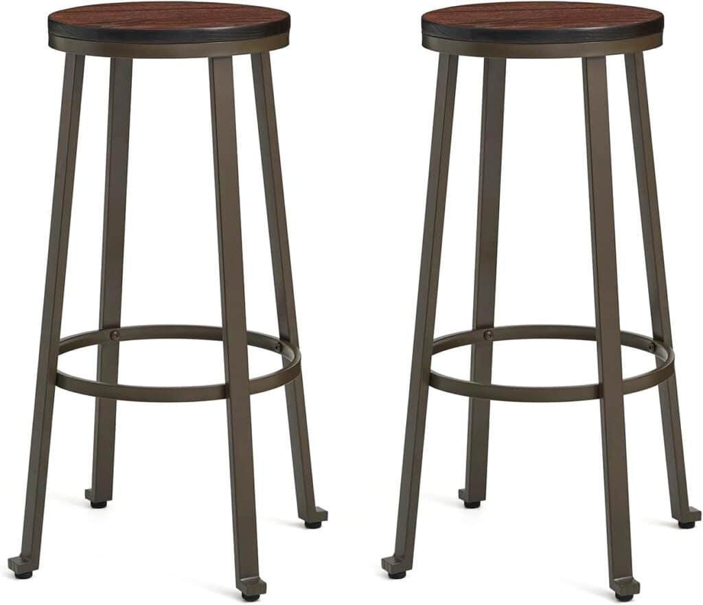 Glitzhome 29.25 H Rustic Steel Bar Stool Round Wood Top Dining Room Pub Height Chairs Set of 2