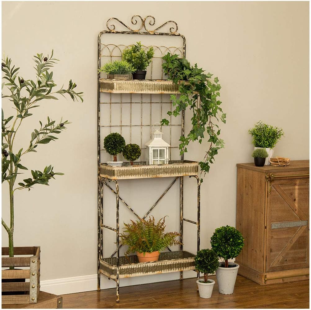 glitzhome 68 H Farmhouse Garden Planter 3 Tiers Metal Display Plant Stand Storage Shelf Indoor Outdoor Floor Standing Storage Organizer Rack