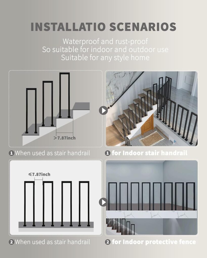 Hand Rails for Outdoor Steps, Matte Black U Shaped Handrails for Indoor Stairs, Non-Slip Stair Railing Industrial Wrought Iron Railing for Stairs Garden Loft Corridor, 1Pcs(Tall: 85cm/2.8ft)