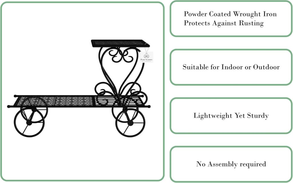 Home Plant Stand ? 3-Tier Vertical Shelf Indoor or Outdoor Folding Wrought Iron Metal and Garden Display with Staggered Shelves by Pure Garden (Black)