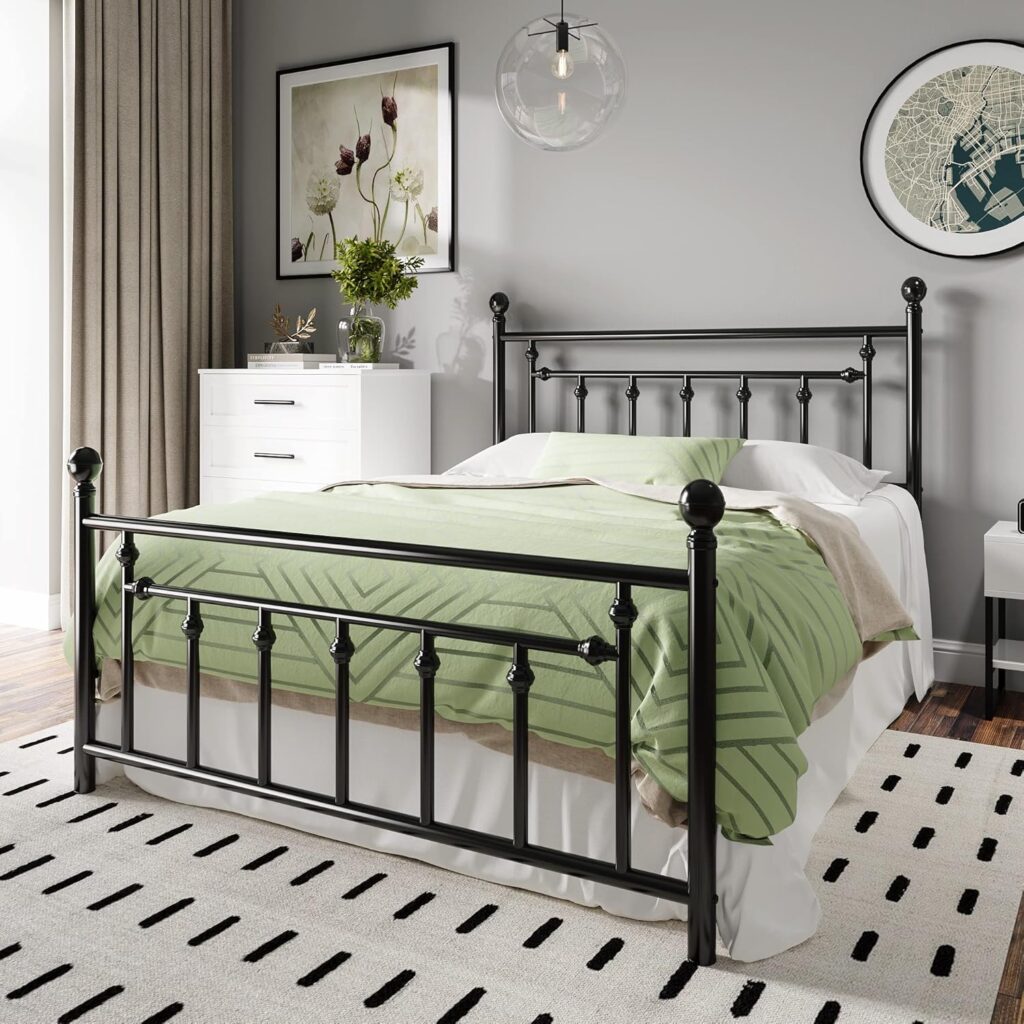 HOOMIC Queen Size Metal Platform Bed Frame/Victorian Style Iron-Art Headboard and Footboard / 14 Inches Mattress Foundation for Storage/No Box Spring Needed/Easy Assembly/Black