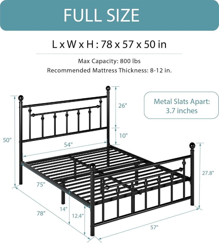 HOOMIC Queen Size Metal Platform Bed Frame/Victorian Style Iron-Art Headboard and Footboard / 14 Inches Mattress Foundation for Storage/No Box Spring Needed/Easy Assembly/Black