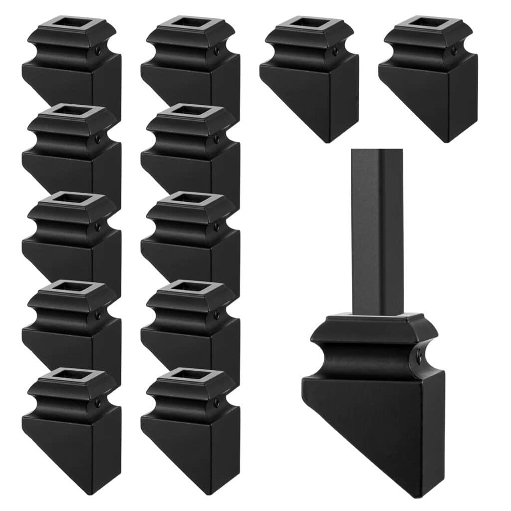 Iron Baluster Shoes Square Iron Balusters Black Copper Baluster Wrought Iron Spindles for Staircase Slant Shoes with Screw for Use with 1/2 Inch Staircase Balusters, Satin Black(12 Pack,1/2 Inch)