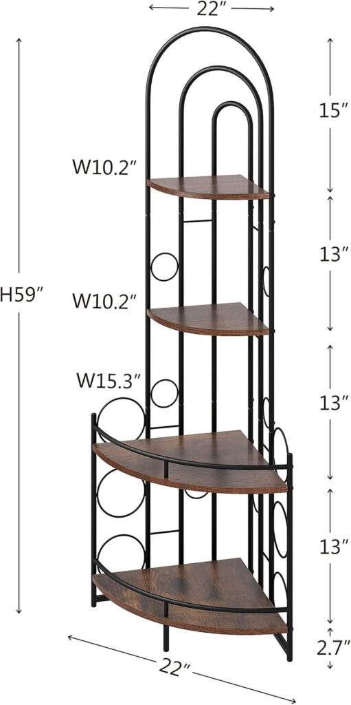 JOIN IRON Fan-Shaped Corner Storage Shelves,4-Tier Corner Shelf,Corner Shelves for Storage and Display,Corner Ladder Shelf for Living Room, Kitchen,Home Office. (Rustic Brown)