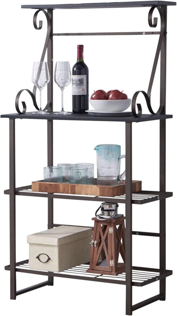 Kings Brand Furniture - Covington Metal Kitchen Shelves Baker’s Rack Microwave Stand, Pewter