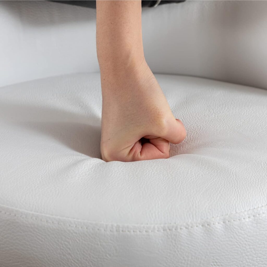 LukeAlon Modern PU Leather Counter Stools Set of 2, Upholstered 26 Seat Height Barstools with Black Metal Legs Round Low Back Kitchen Stools with Footrest for Dining Room Small Places, Cream White