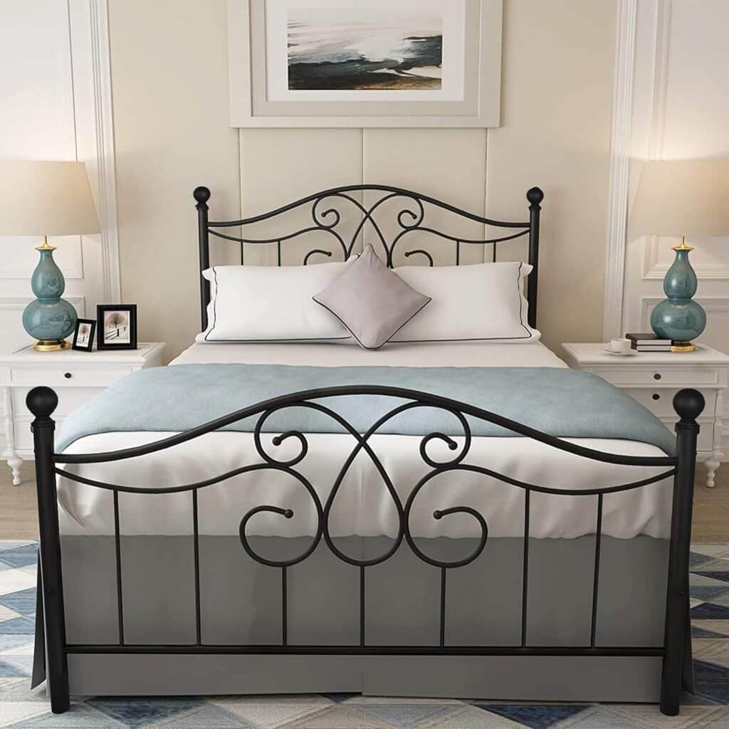 Metal Bed Frame with Rustic Vintage headboard and Footboard, Stable Steel slats to Support The Mattress Base, Easy to Assemble.