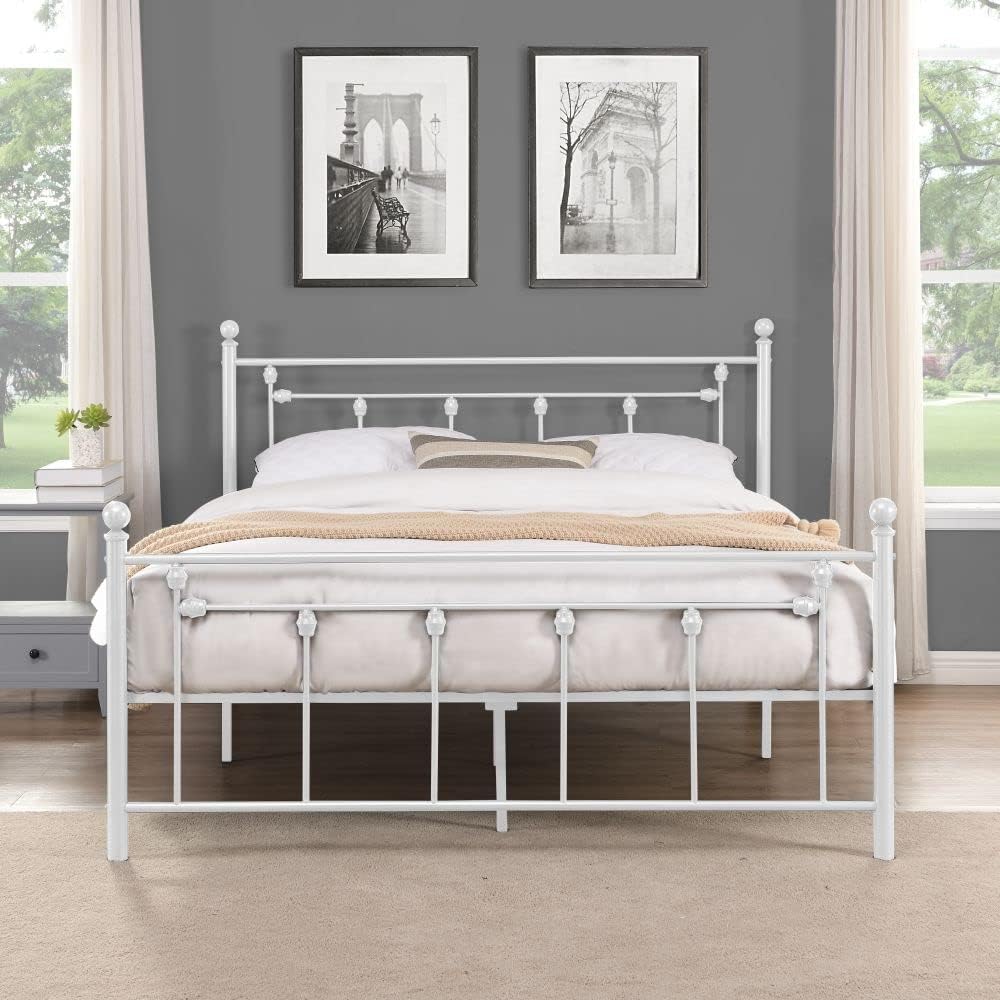 Metal Bed Frame with Rustic Vintage headboard and Footboard, Stable Steel slats to Support The Mattress Base, Easy to Assemble.