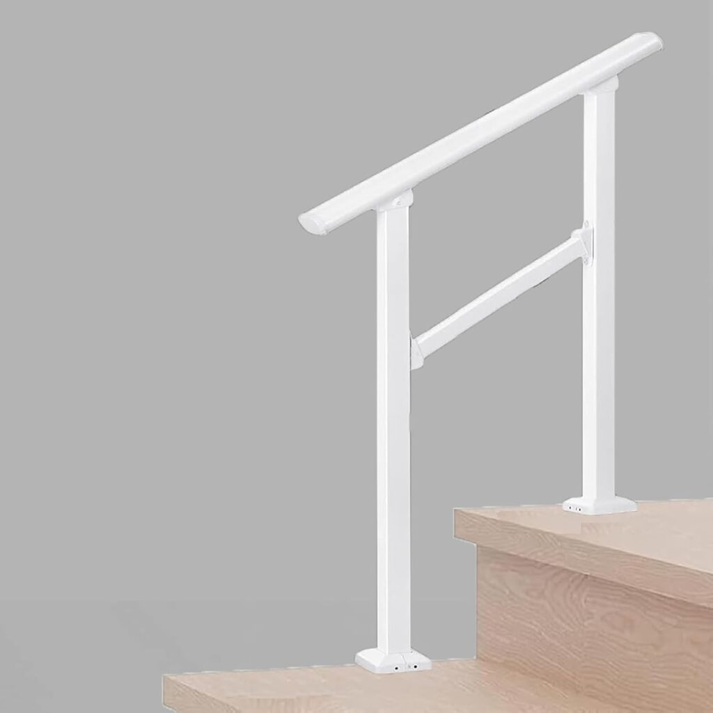 Metty Metal Handrails for Outdoor Steps Suitable for 1 to 2 Steps- Wrought Iron Stair Railing- Step Steady with 5 Feet Handrailing- Safe Indoor Home Banisters