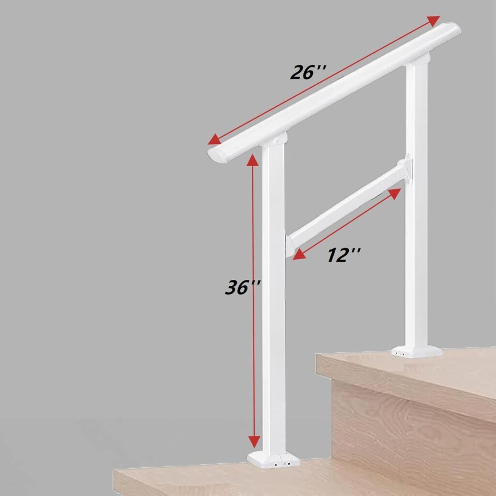 Metty Metal Handrails for Outdoor Steps Suitable for 1 to 2 Steps- Wrought Iron Stair Railing- Step Steady with 5 Feet Handrailing- Safe Indoor Home Banisters