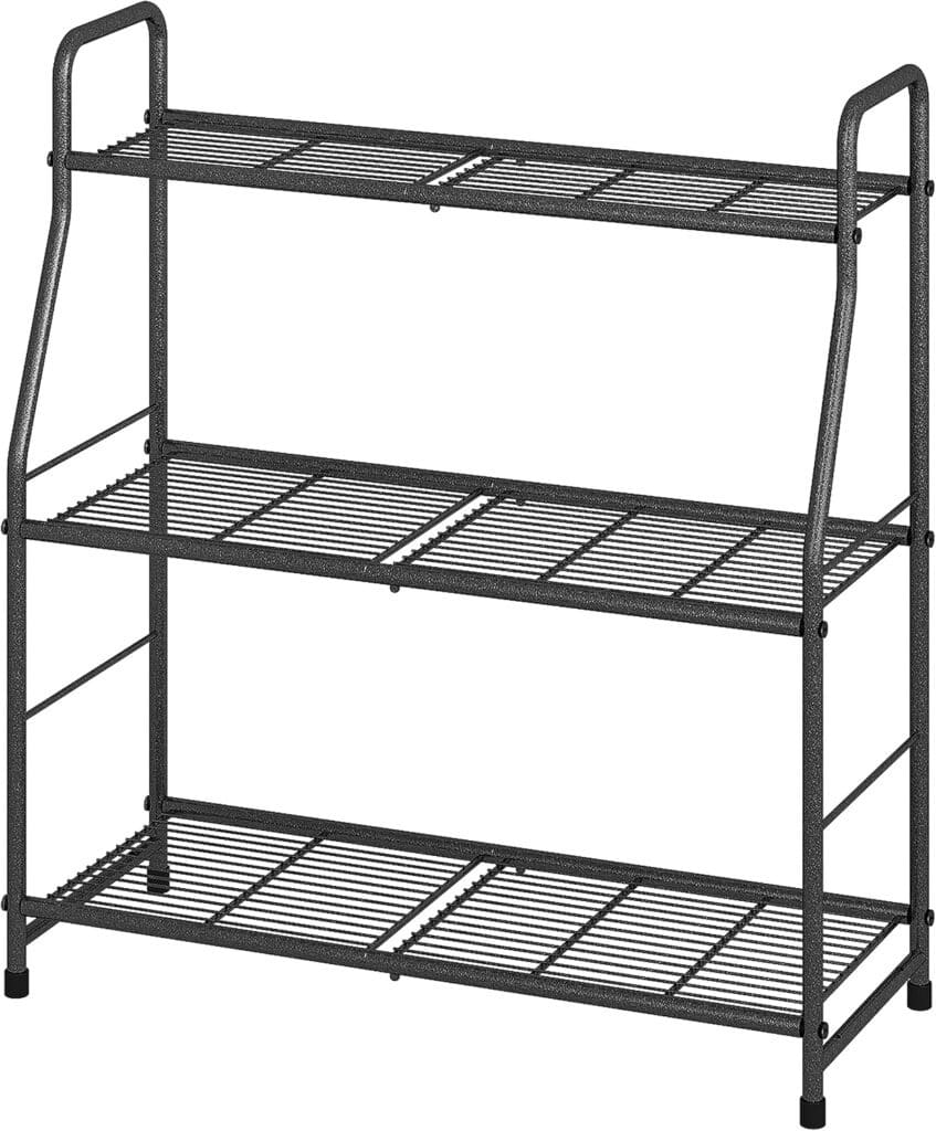 Plant Stand 5-Tier Plant Shelf for Indoor Outdoor, Waterproof Metal Tall Plant Stand for Living Room Bathroom Balcony Garden, Black