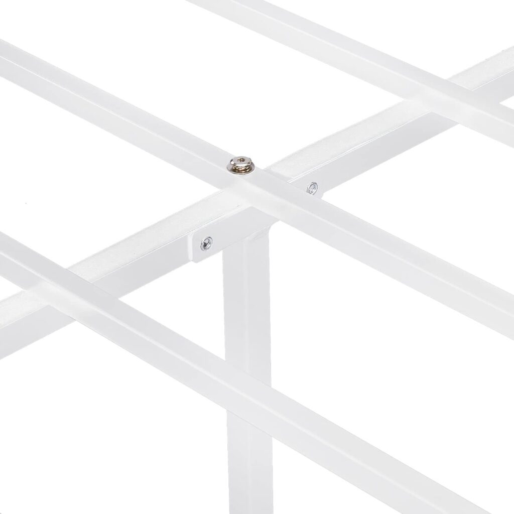 Queen Size Metal Bed Frame with Victorian Vintage Style Headboard and Footboard, Base Bed Frame No Box Spring Needed, Platform Bed with 10 Under-Bed Storage (White, Queen)