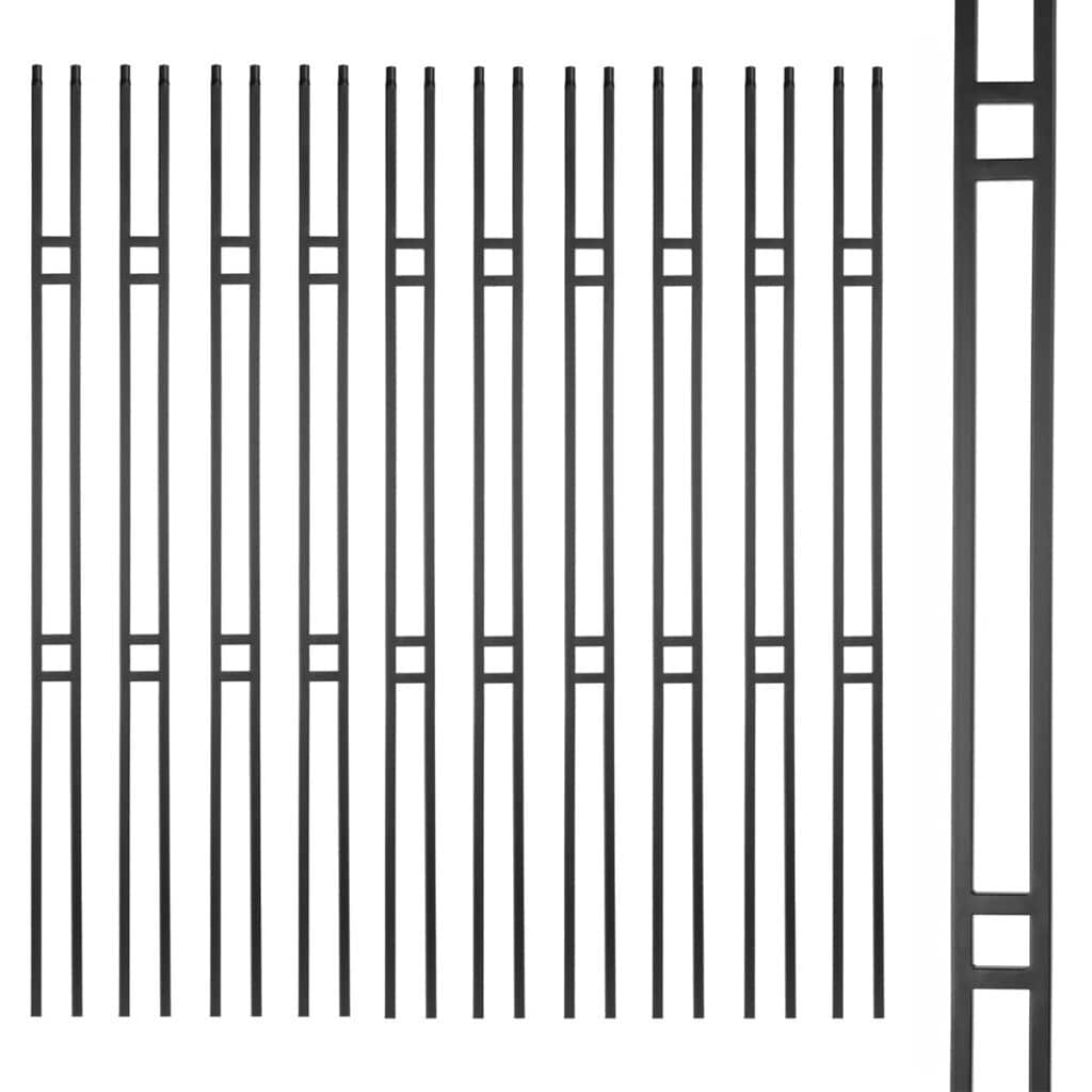 S12 - Wrought Iron Balusters – Set of 10 Hollow Modern Double Bar - Decorative Metal Balusters for Decks – Spiral Stair Railing - 1/2 -inch Iron Spindles – Satin Black Metal Railing
