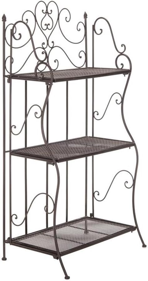 SAFAVIEH Outdoor Collection Torus Victorian Antique Dark Green Wrought Iron 3-Tier Shelf