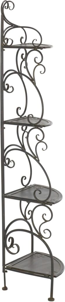 SAFAVIEH Outdoor Collection Turuca Black Rust Wrought Iron 4-Tier Corner Shelf (Fully Assembled)