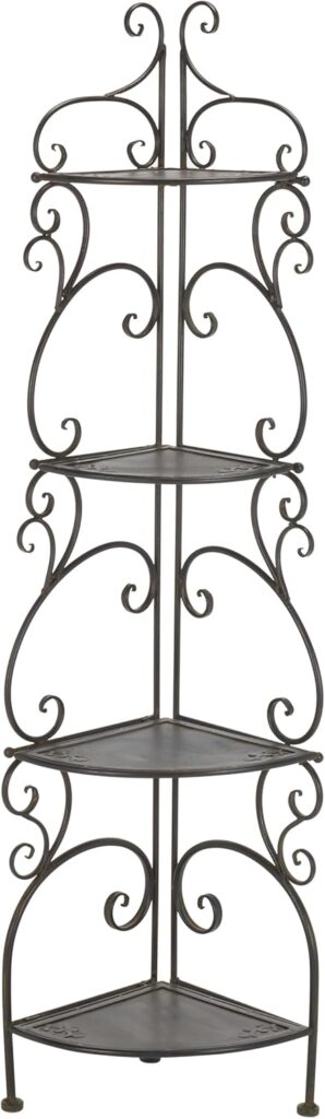 SAFAVIEH Outdoor Collection Turuca Black Rust Wrought Iron 4-Tier Corner Shelf (Fully Assembled)