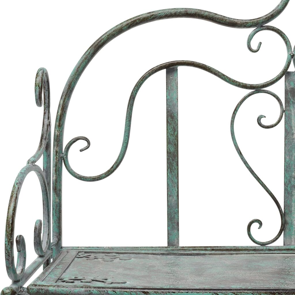 SAFAVIEH Outdoor Collection Tyrique Victorian Mossy Blue Wrought Iron 4-Tier Shelf Unit