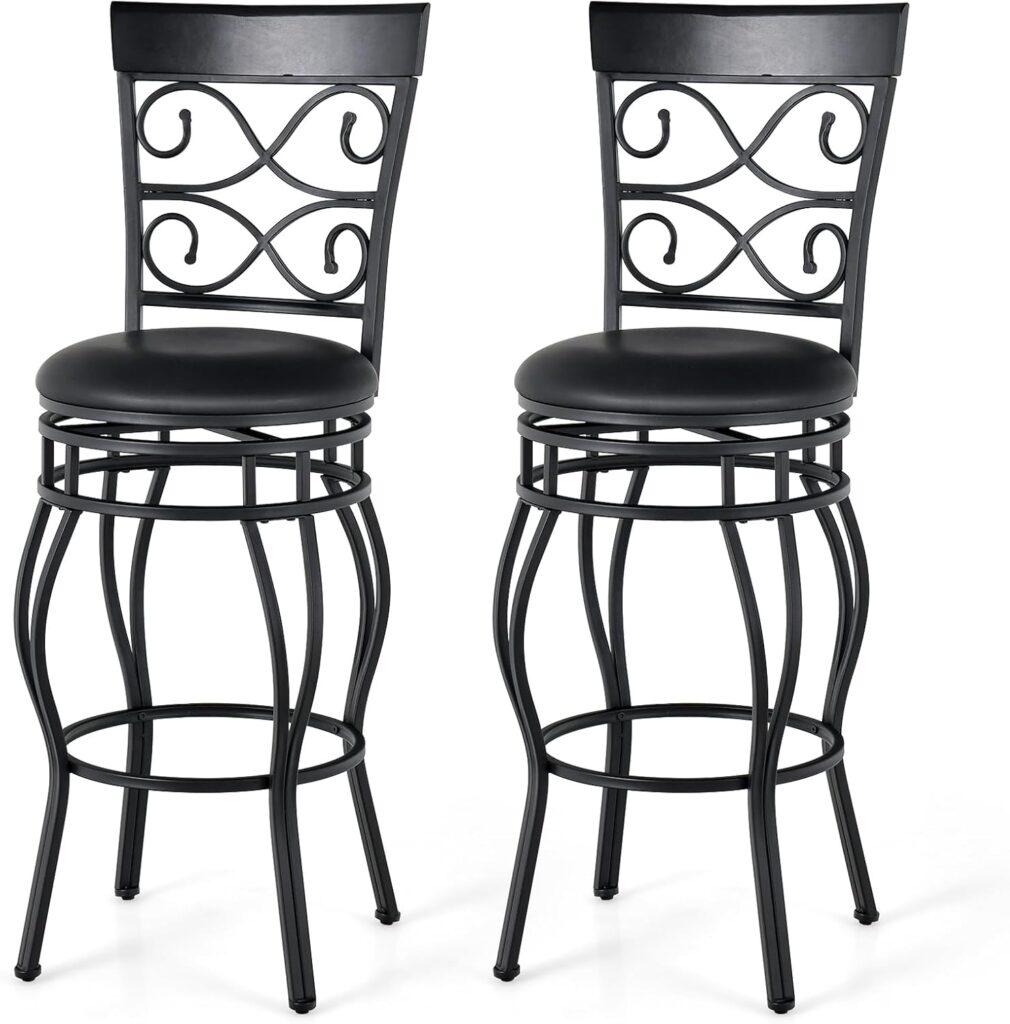 Safeplus 30 Inches Counter Height Bar Stools Set of 2, 360 Degree Swivel Retro Tall Metal Barstools with Leather Padded Seat and Back for Bistro Dining Kitchen Room Pub Vintage Chairs