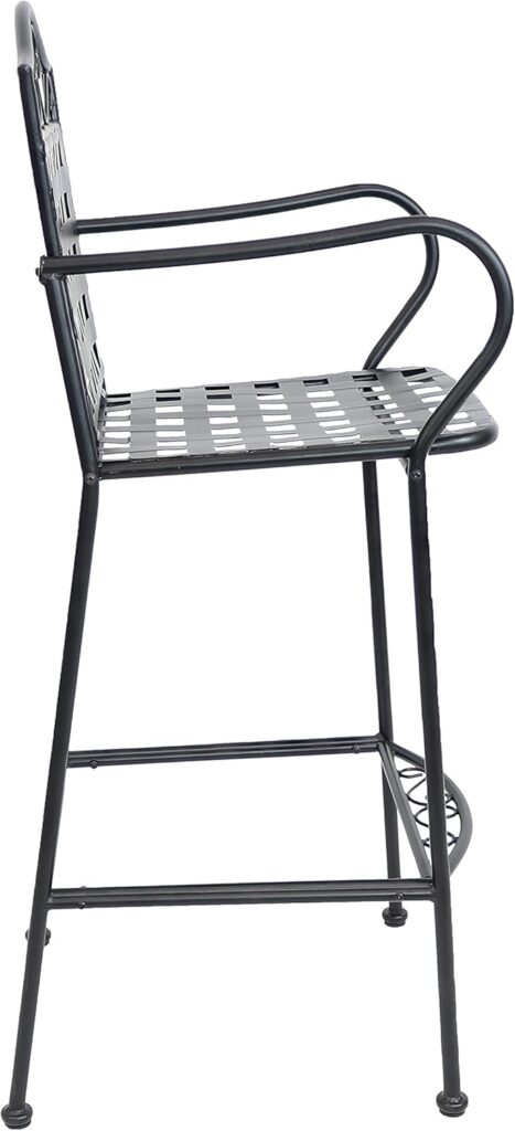 Sunnydaze 47.5-Inch H Wrought Iron Outdoor Bar Chairs with Scrolling Design - Set of 2 - Black