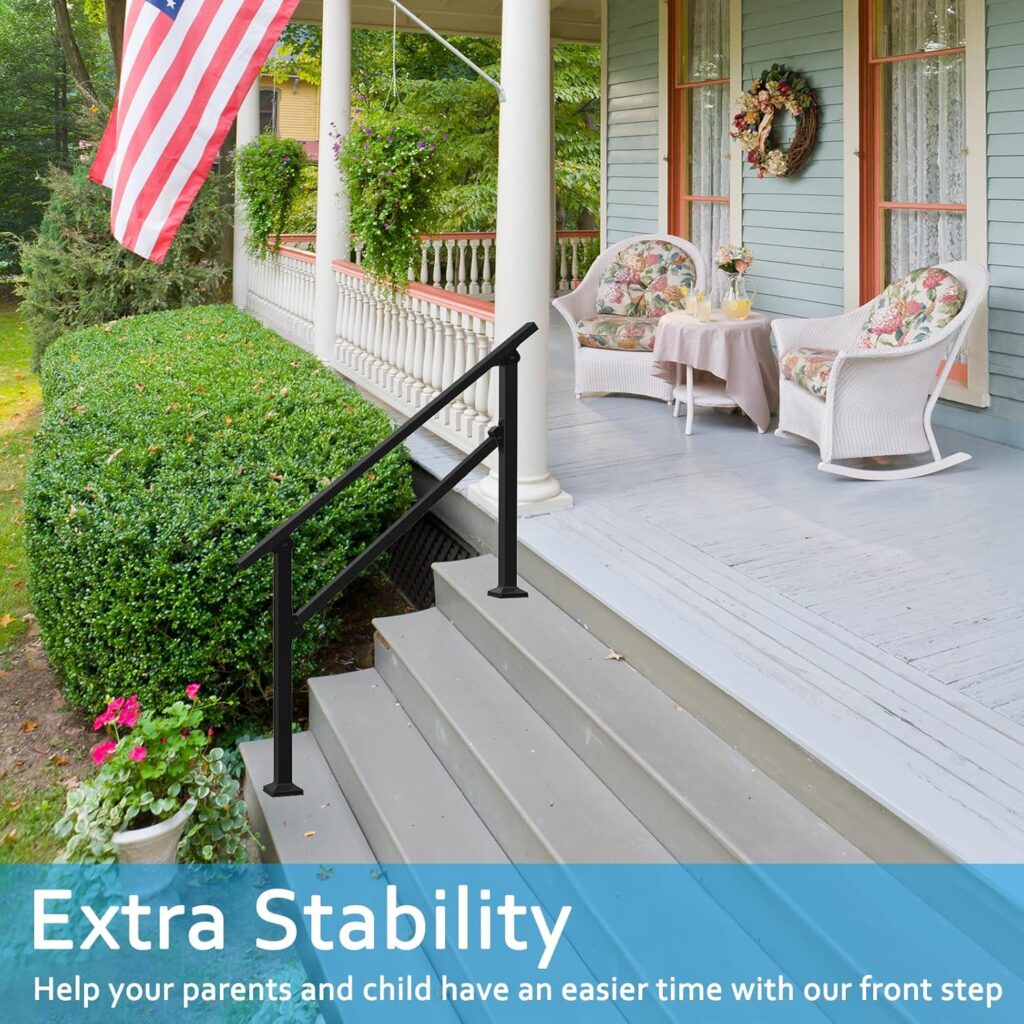 Wrought Iron Handrails for Outdoor Steps - Exterior Hand Rails for Concrete Steps Outside Metal Stair Railing Porch 2 Step