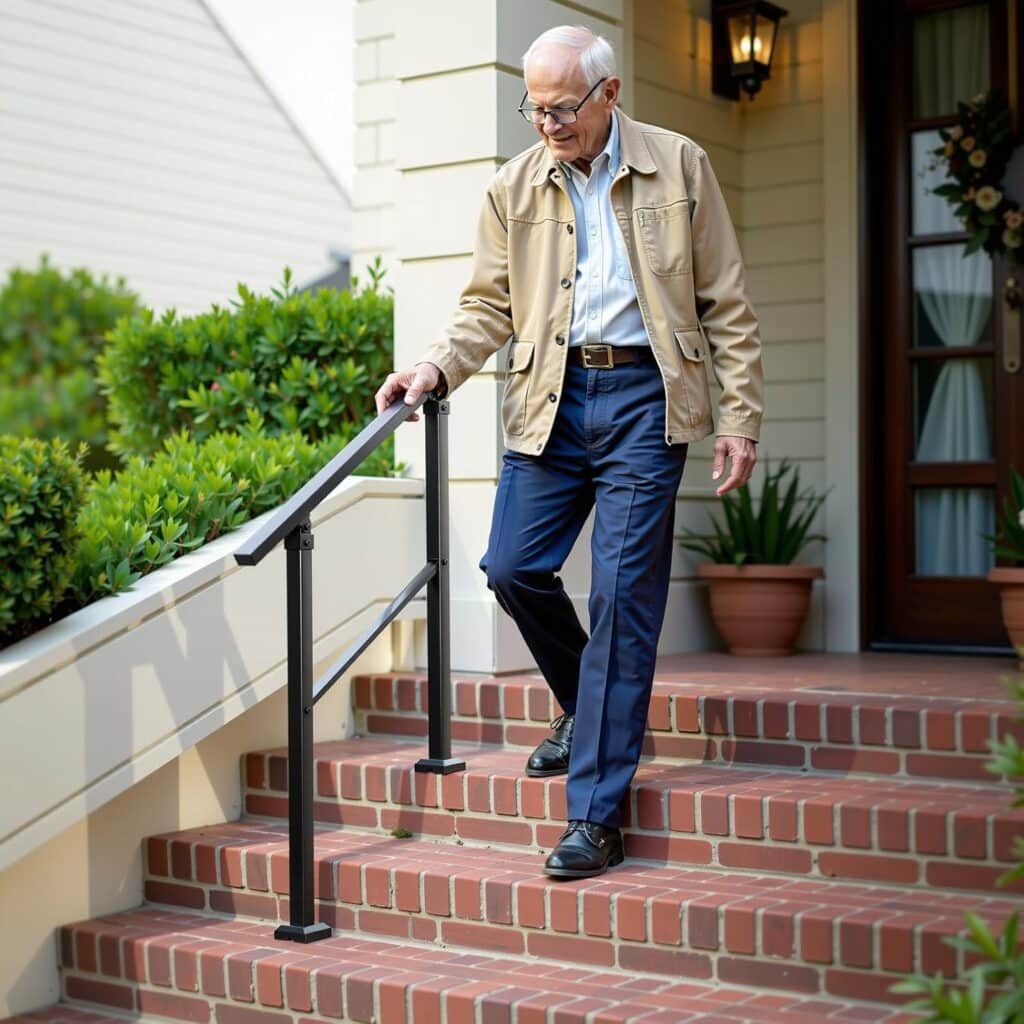 Xesi 3-4 Step Handrails for Outdoor Steps with Installation Kit - Durable Wrought Iron Railing - Versatile Curved Handrails for Outside Steps, Concrete Steps, Stair Railing Outdoor or Porch Railing