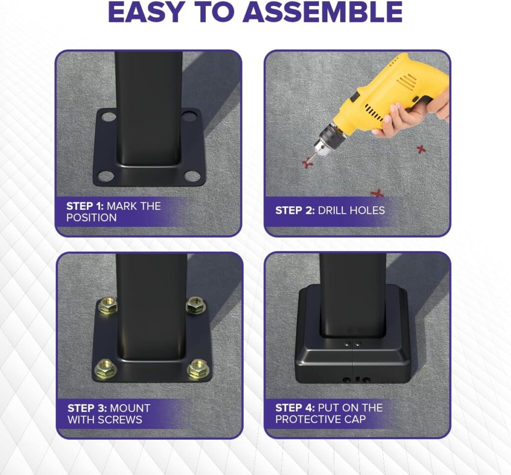 Xesi 3-4 Step Handrails for Outdoor Steps with Installation Kit - Durable Wrought Iron Railing - Versatile Curved Handrails for Outside Steps, Concrete Steps, Stair Railing Outdoor or Porch Railing