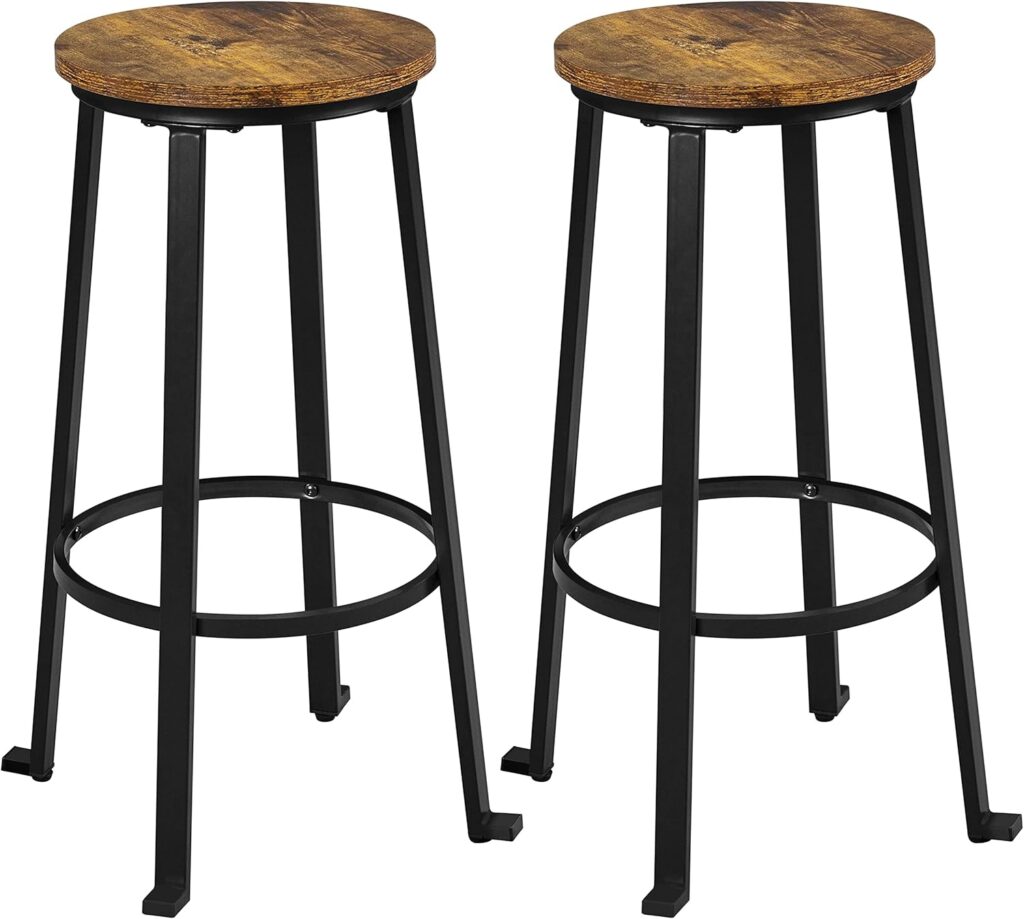 Yaheetech 29.5 inch Bar Stools Set of 2 Bar Height Stools Industrial Tall Bar Chair Round Backless Counter Stools with Metal Legs for Dining Room/Living Room/Kitchen Counter Rustic Brown