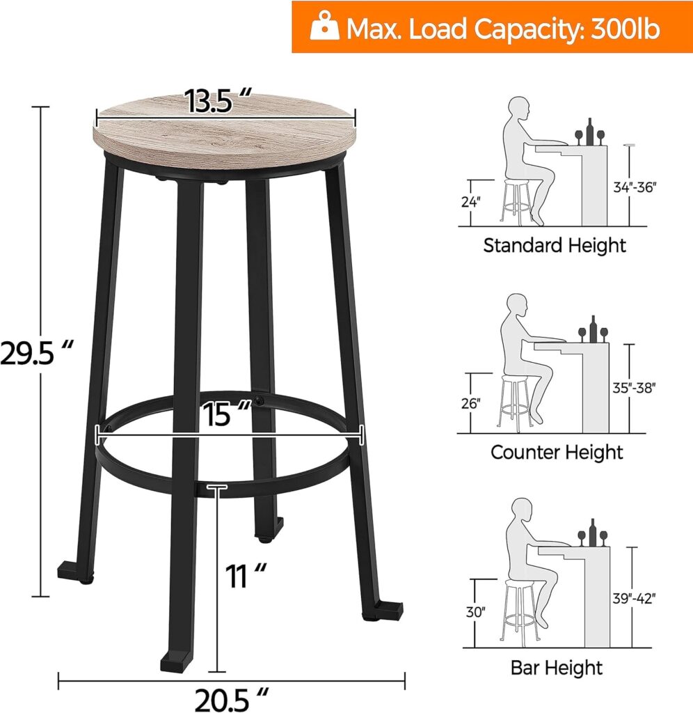 Yaheetech 29.5 inch Bar Stools Set of 2 Bar Height Stools Industrial Tall Bar Chair Round Backless Counter Stools with Metal Legs for Dining Room/Living Room/Kitchen Counter Rustic Brown