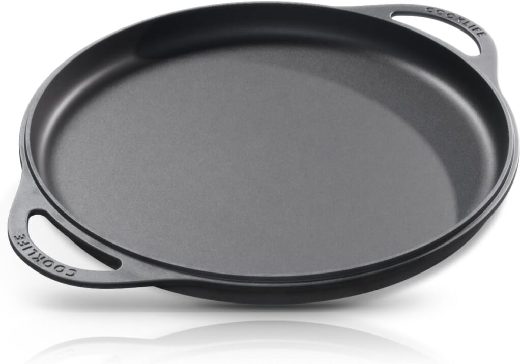 12 Inch Smooth  Light Cast Iron Griddle - Pre-Seasoned Round Cast Iron Pizza Pan - Easy to Clean Polished Cast Iron Pan Use in the Oven, on the Stove or Grill, Over a Campfire - Black