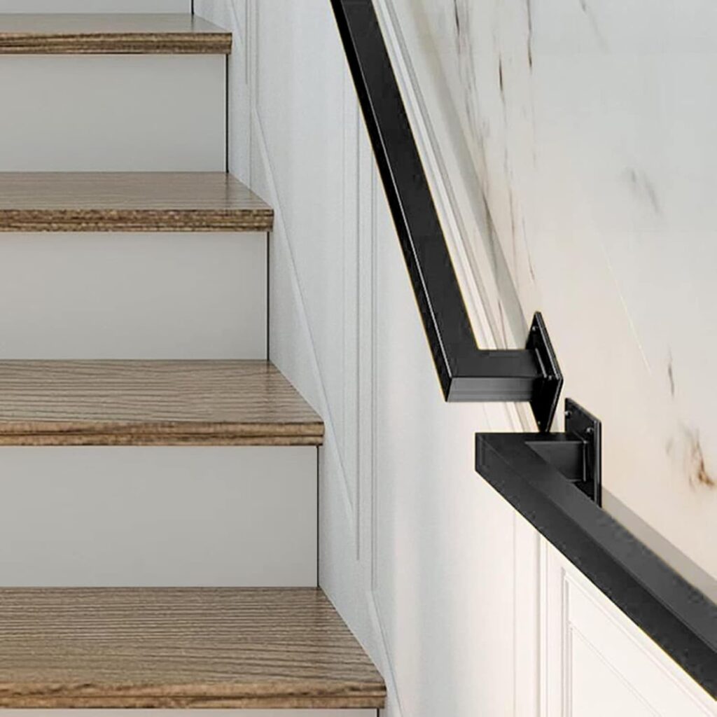 3FT Black Industrial Iron Hand Railing, Wall Support Handle for Indoor Stairs  Outdoor Decks, Non-Slip  Rust-Resistant