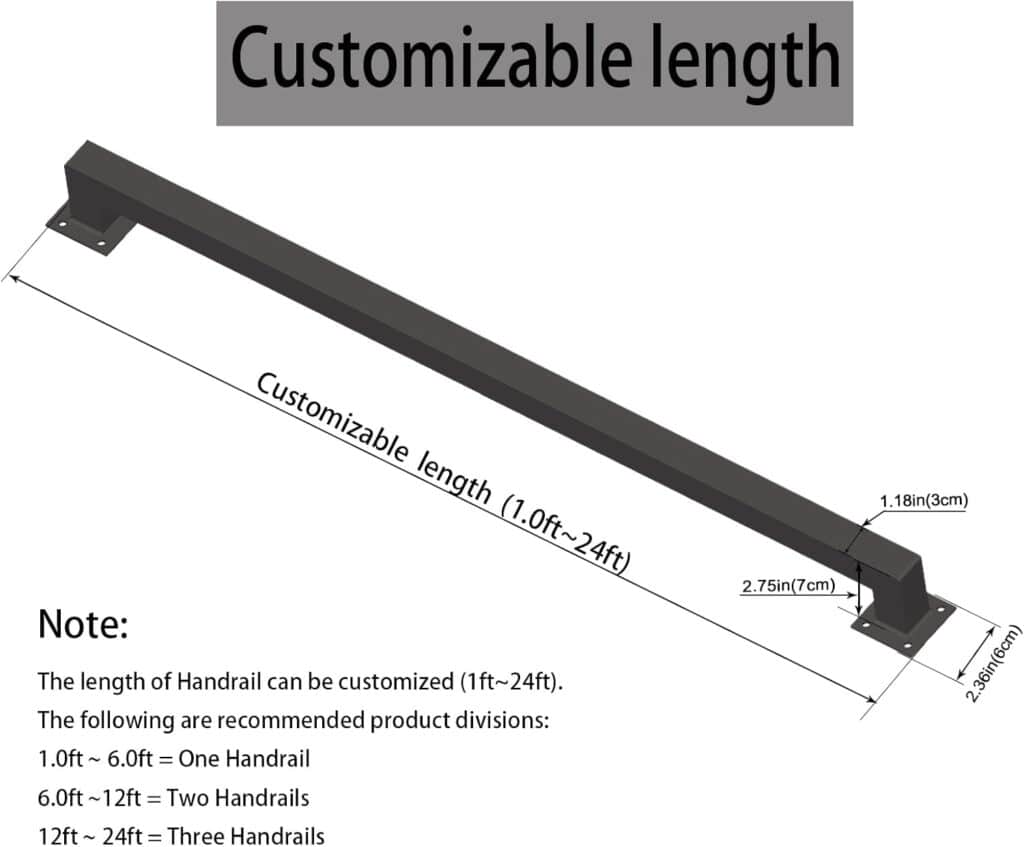 3FT Black Industrial Iron Hand Railing, Wall Support Handle for Indoor Stairs  Outdoor Decks, Non-Slip  Rust-Resistant