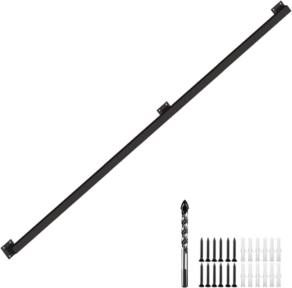 3FT Black Industrial Iron Hand Railing, Wall Support Handle for Indoor Stairs  Outdoor Decks, Non-Slip  Rust-Resistant