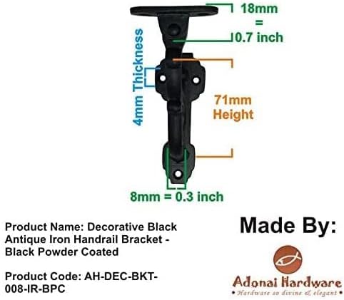 Adonai Hardware Decorative Black Antique Iron Handrail Bracket (Supplied as 4 Pieces per Pack) - Black Powder Coated