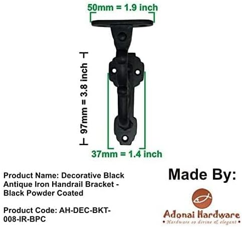 Adonai Hardware Decorative Black Antique Iron Handrail Bracket (Supplied as 4 Pieces per Pack) - Black Powder Coated