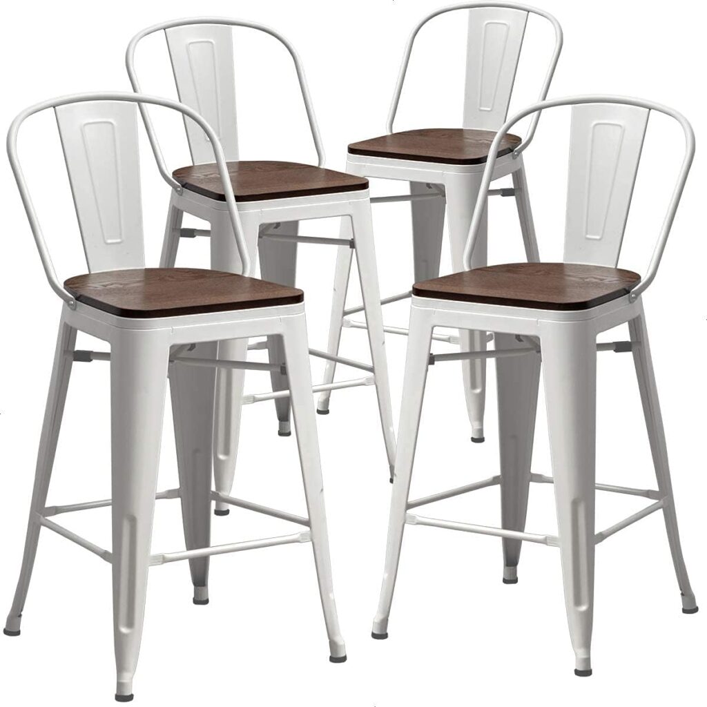 Aklaus Metal Bar Stools Set of 4,24 inch Barstools Counter Height Bar Stools with Backs Farmhouse Bar Stools with Larger seat High Back Kitchen Dining Chairs Modern Bar Chairs Matte Black Stool