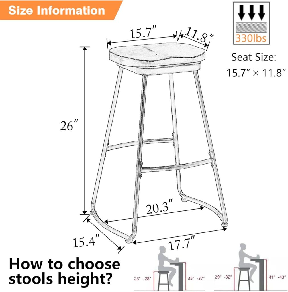 Alunaune 24 Metal Bar Stools Set of 4, Saddle Seat Backless Counter Height Barstools Kitchen Island Counter Stool Dining Chairs-Brown