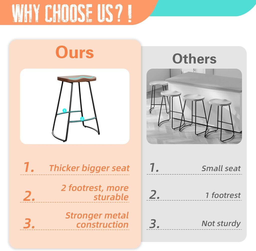 Alunaune 24 Metal Bar Stools Set of 4, Saddle Seat Backless Counter Height Barstools Kitchen Island Counter Stool Dining Chairs-Brown