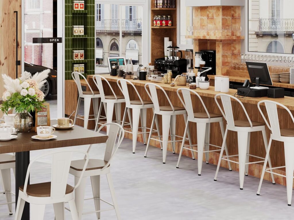 Andeworld Metal Bar Stools Set of 4, 26 inch Counter Height Barstools with Backs Farmhouse Modern High Back Bar Stools with Larger Seat Kitchen Dining Bar Chairs,Matte Black