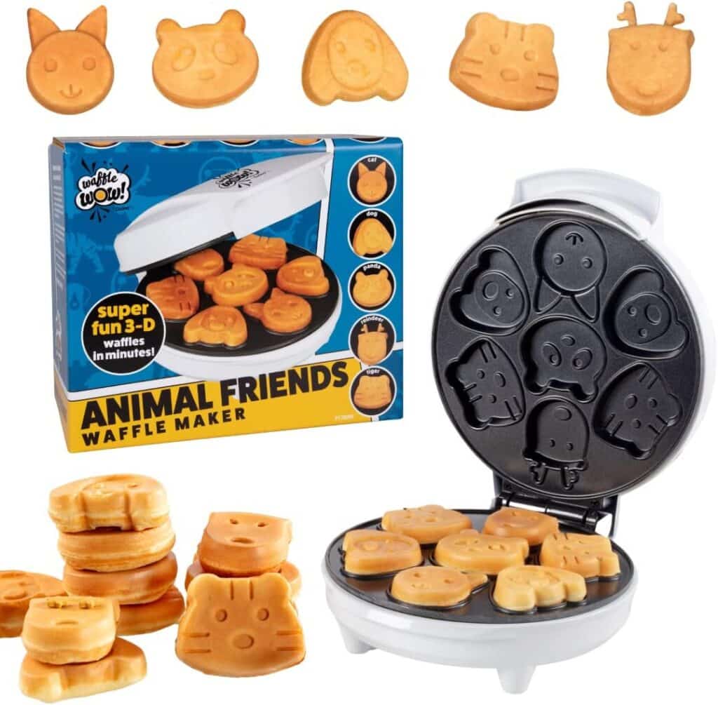 Animal Mini Waffle Maker- Make 7 Different Shaped Pancakes- Includes a Cat Dog Reindeer  More- Electric Nonstick Waffler Iron, Pan Cake Cooker Baker w Recipe Guide, Fun Breakfast Gift for Kids Adults