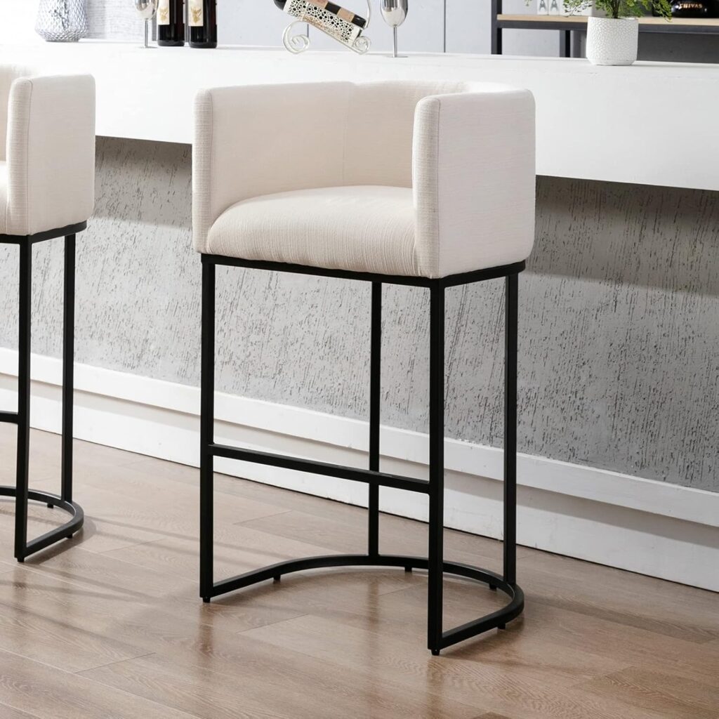 Black Modern Barrel Counter Height Clearance Bar Stools Set of 4, 24 Inch PU Leather Kitchen Barstools with Back for Island, with Black Metal Tubular Frame