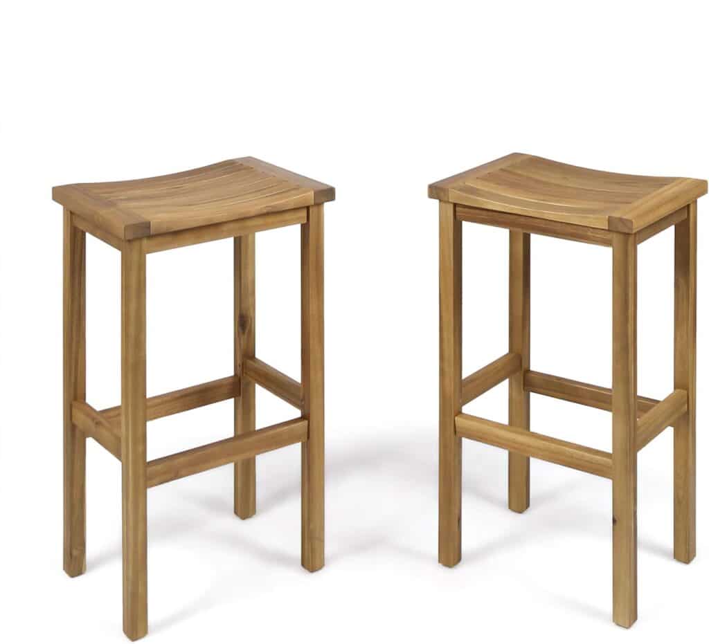 Christopher Knight Home Caribbean Outdoor 30 Acacia Wood Barstools, 2-Pcs Set, Natural Stained