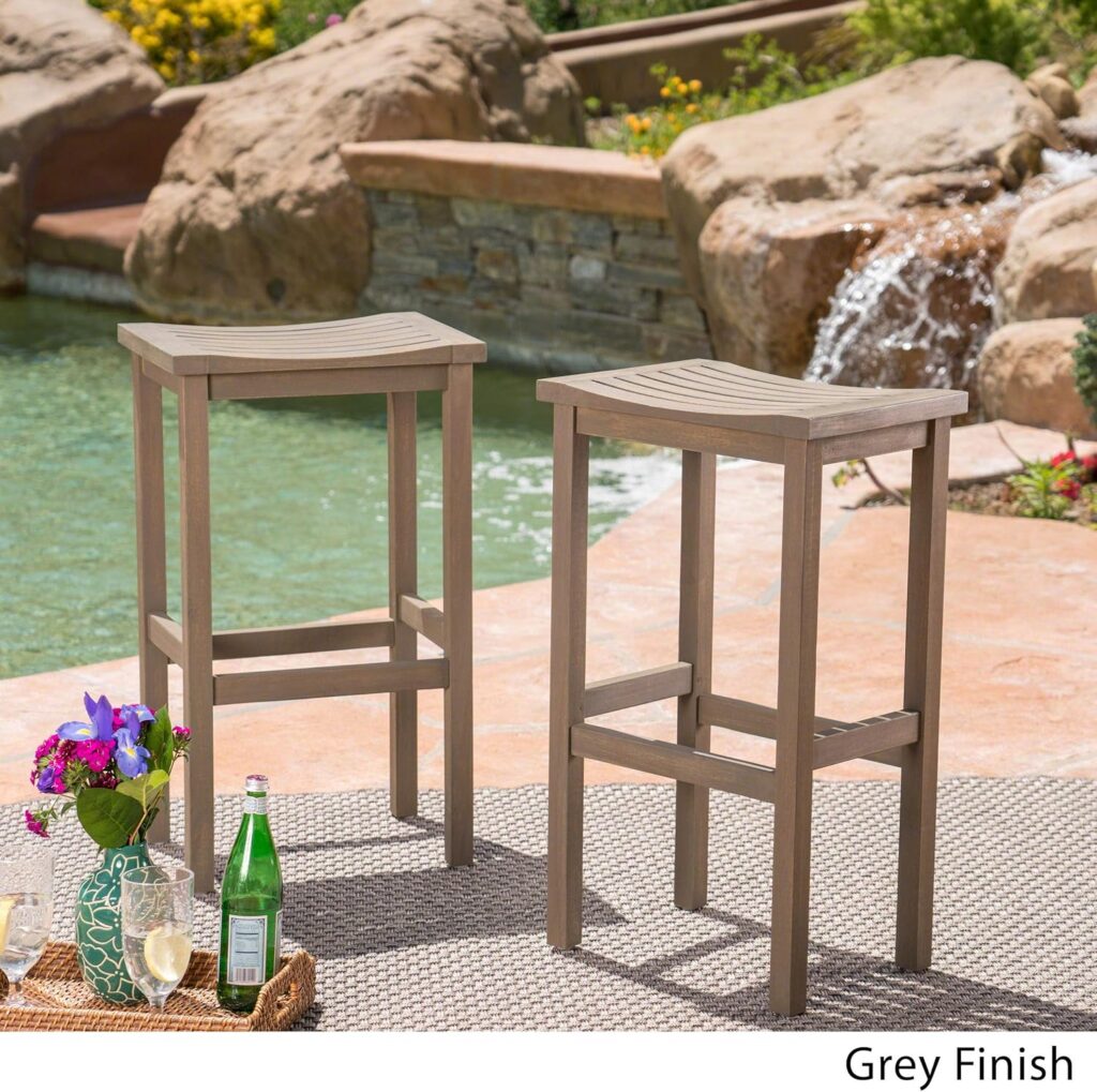 Christopher Knight Home Caribbean Outdoor 30 Acacia Wood Barstools, 2-Pcs Set, Natural Stained