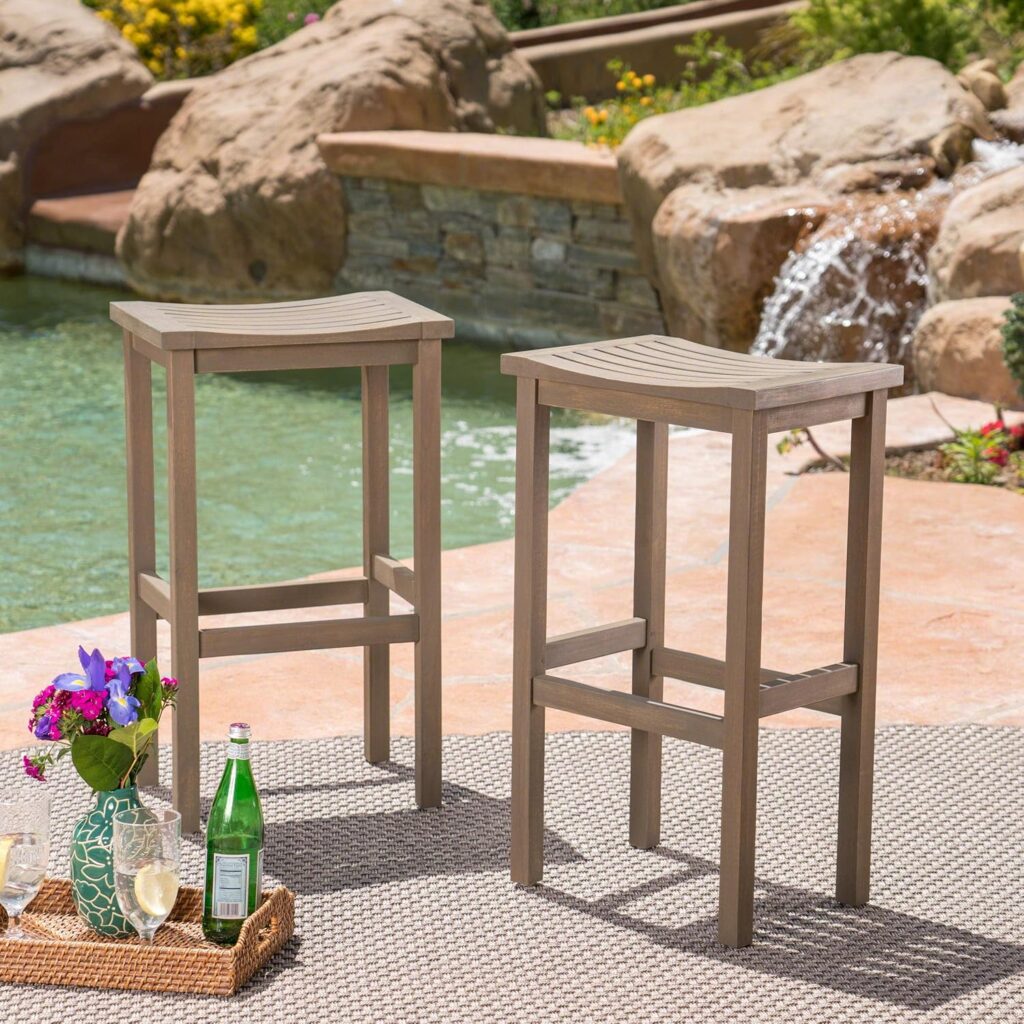 Christopher Knight Home Caribbean Outdoor 30 Acacia Wood Barstools, 2-Pcs Set, Natural Stained
