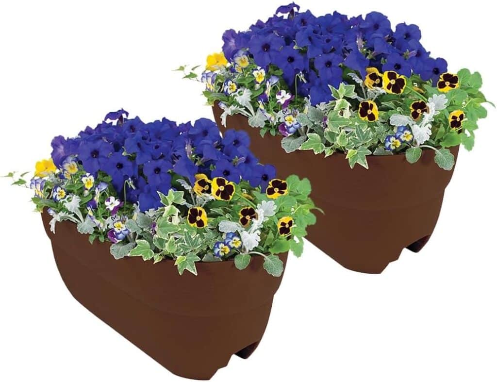 Emsco Group Bloomers Railing Planter with Drainage Holes - 24 Weatherproof Resin Planter - Earth Brown
