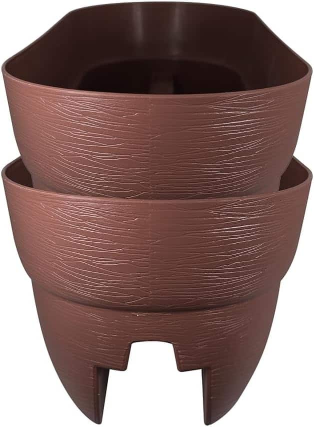 Emsco Group Bloomers Railing Planter with Drainage Holes - 24 Weatherproof Resin Planter - Earth Brown